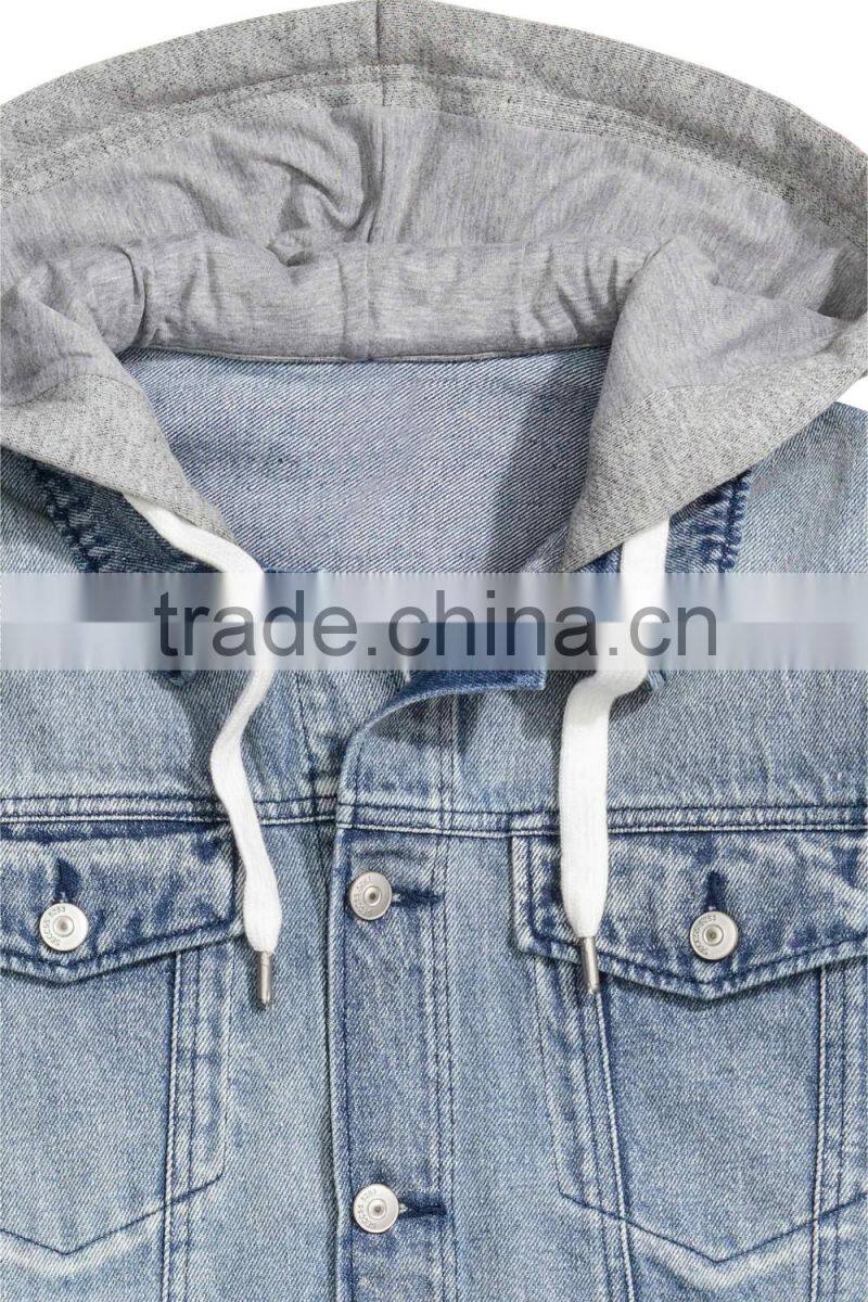 Oem low MOQ high quality white drawstripe cotton denim tone fashion men wholesale plain hoodie jackets