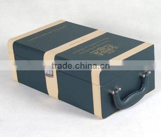 Luxury High-end leather wine box for two glasses bottles,wooden wine box packaging