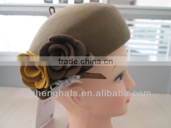 Fashion wool felt beret hats with flower for women