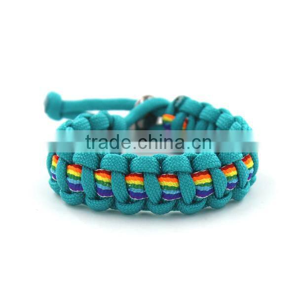 paracord bracelet with rainbow band and adjustable closure