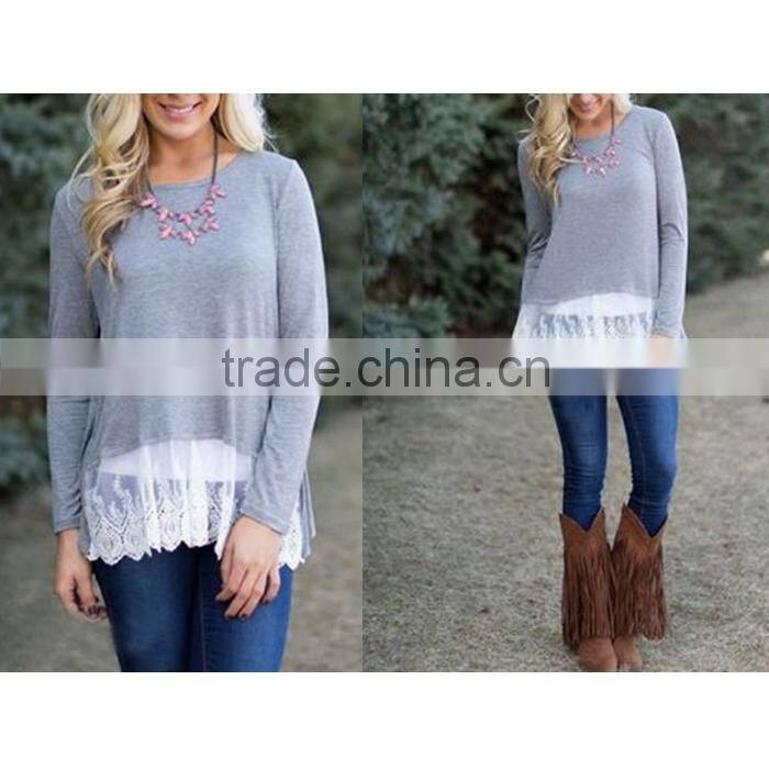 New arrival stylish long sleeve women coat sexy lace splice girls T-Shirt autumn casual coat for girls wholesale