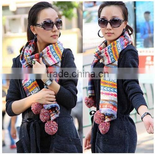Unique Design Colorful Scarf With Ball Winter Scarf