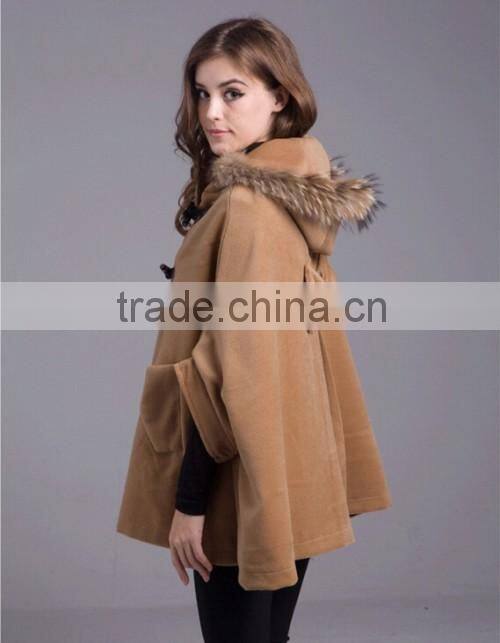 2015 Fashion Loose Europe Style Sexy Coat Long Sleeve Fur Collar Party Special Design Ladies Coat