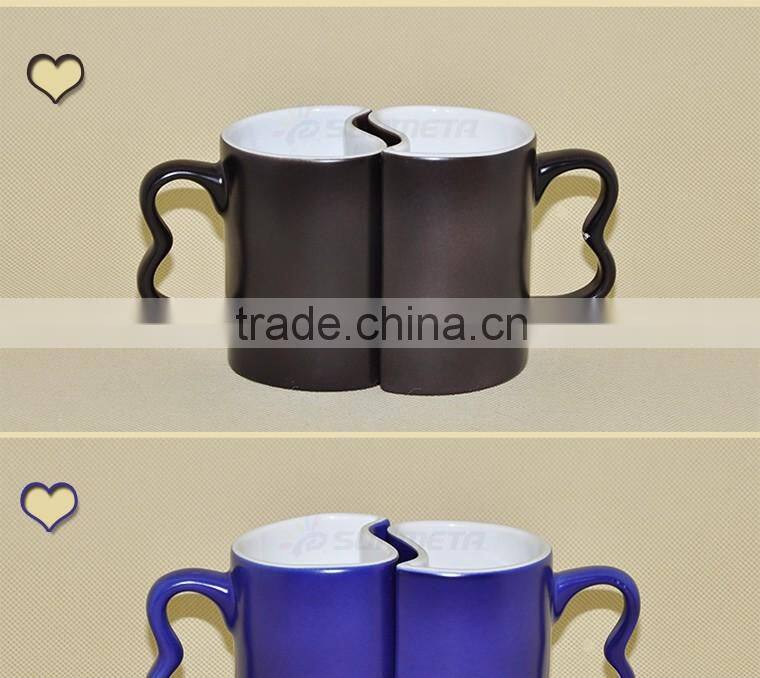 High Quality Heart Shape Magic Ceramic Sublimation Couple Mug