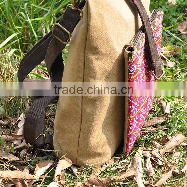 China alibaba jx brand backpack with pocket bag,custom canvas backpack, canvas and ethnic embroidery backpack