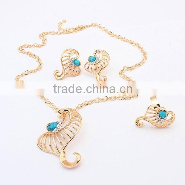 Fresh Jewelry Golden Heart Necklace Earring And Ring Sets