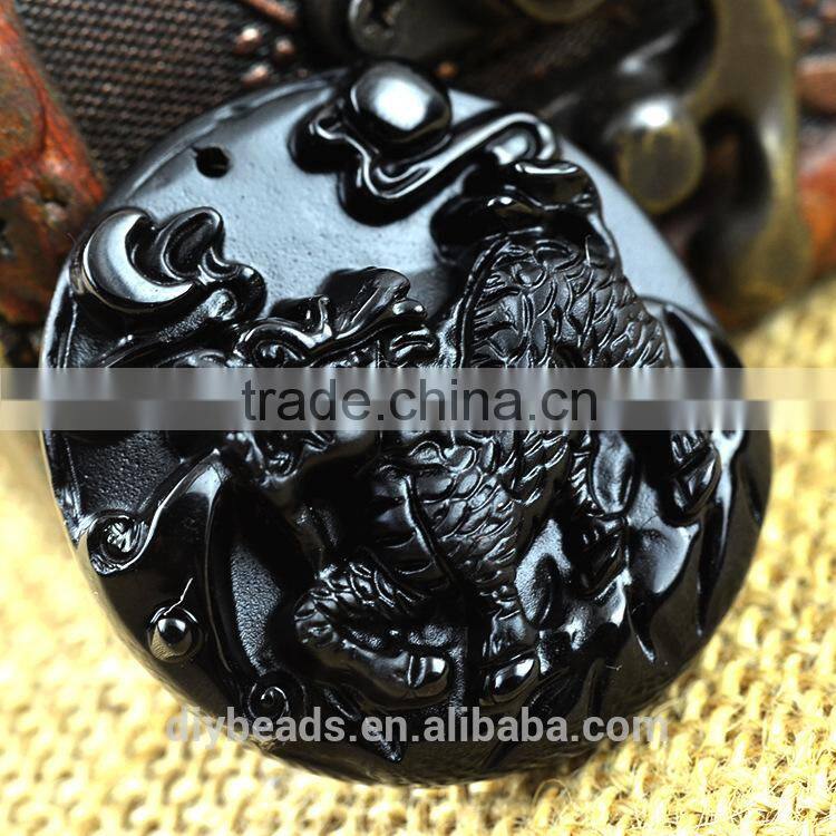 2015 latest unique design black carved dragon obsidian pendant