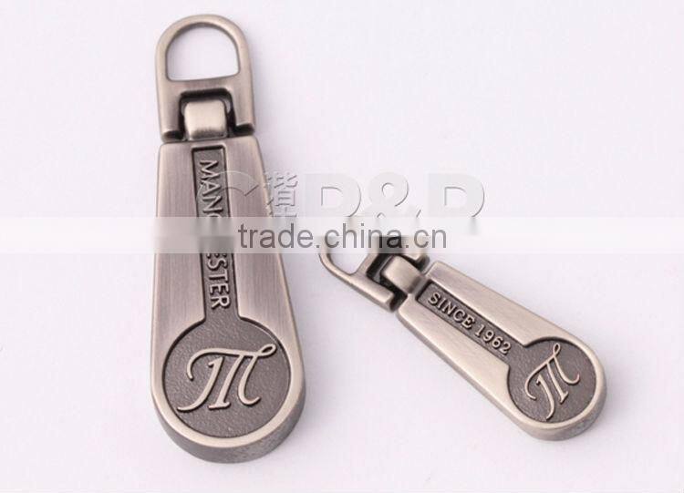 Hot sale custom logo anti-sliver designer metal zipper pull for jacket
