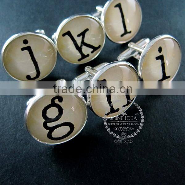 22mm silver plated initial alphabet letter collage glass cabochon round cufflinks fashion wedding cuff links 6600063