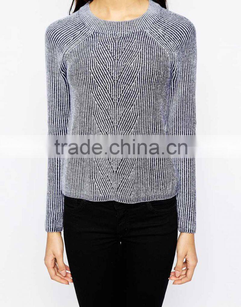 OEM Service Vertical Stripe Sweater Round Neck Long Sleeves Women Hoody Sweater