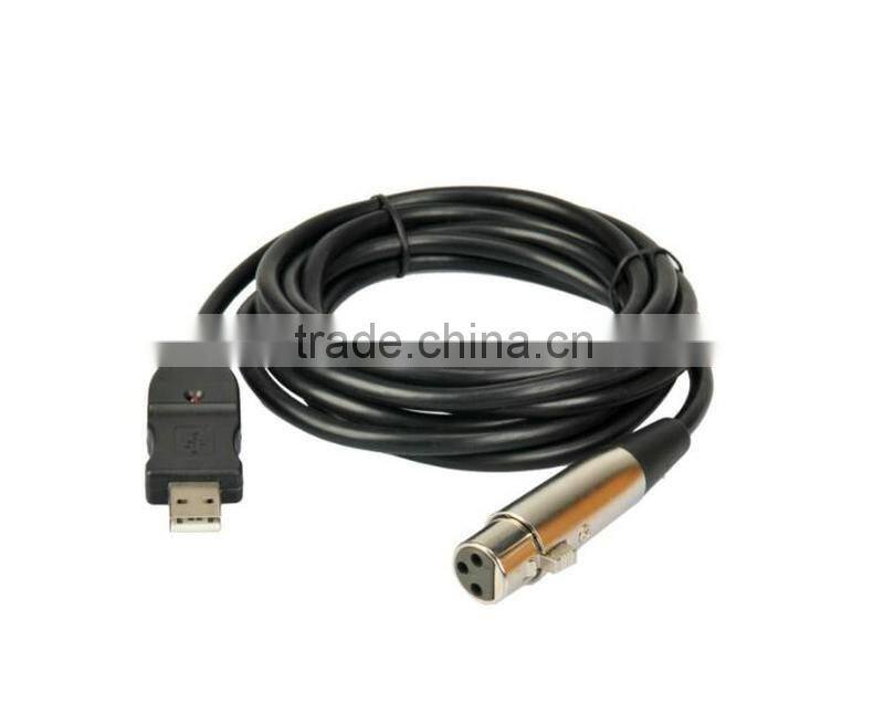 XLR Female to USB Male 3M Black Cable Cord Adapter For Microphone Connect With Computer
