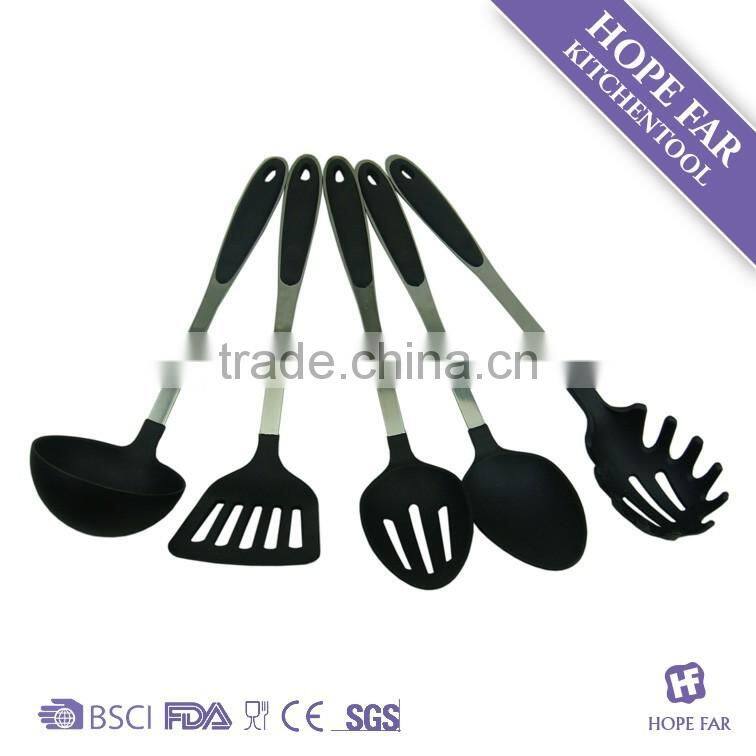 N303-7 Hot sale 5pcs black color nylon kitchen cooking tool set