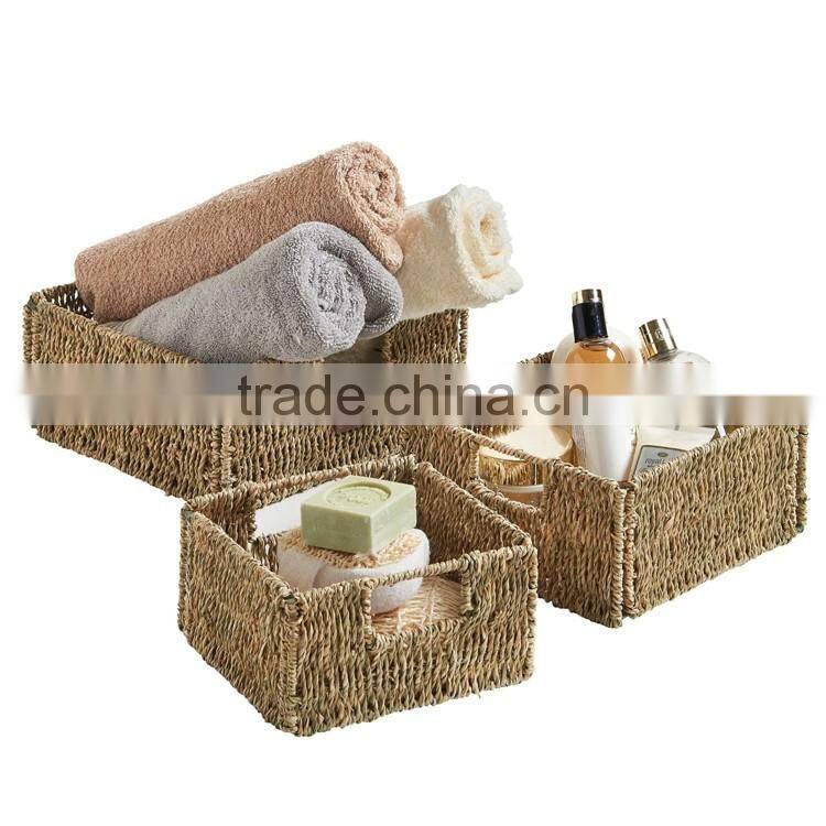 Home or hotel towel and shower gel storage tool seagrass woven bathroom basket