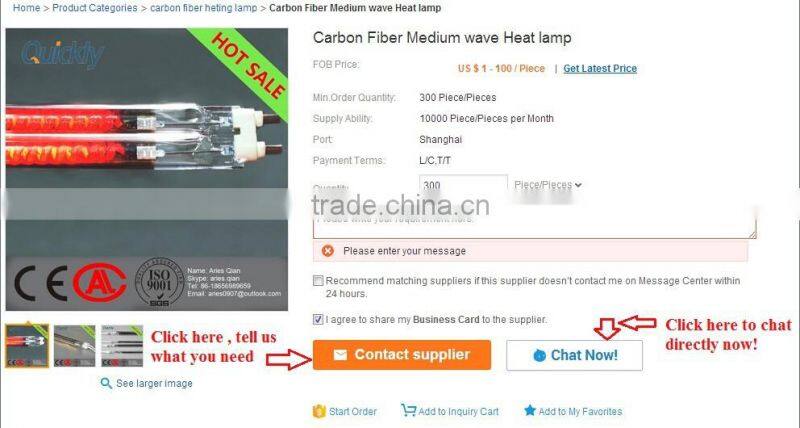 Infrared halogen quartz heater lamp for screen printing heating and drying