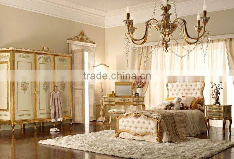 Italy Wood Bedroom Set, Concise and Elegant Girl's Bedroom Set, Hand Painting Wooden Kids Furniture Set