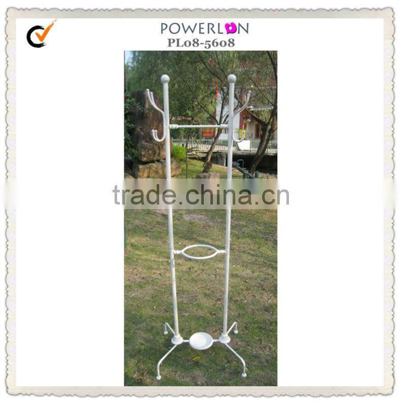 Antique White Portable Wought Iron standing Coat Rack