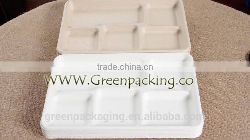 5 compartment shallow tray from sugarcane