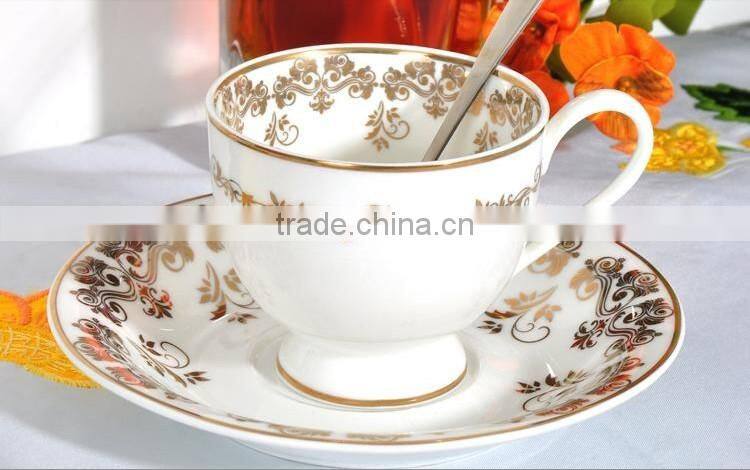 250ml Golden printing porcelain mug , golden porcelain saucer, golden printing porcelain bowl ,golden printing spoon