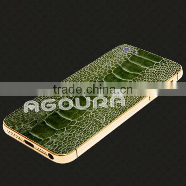 2017 Luxury 24k gold plating housing with genuine leather for iPhone 5 5S