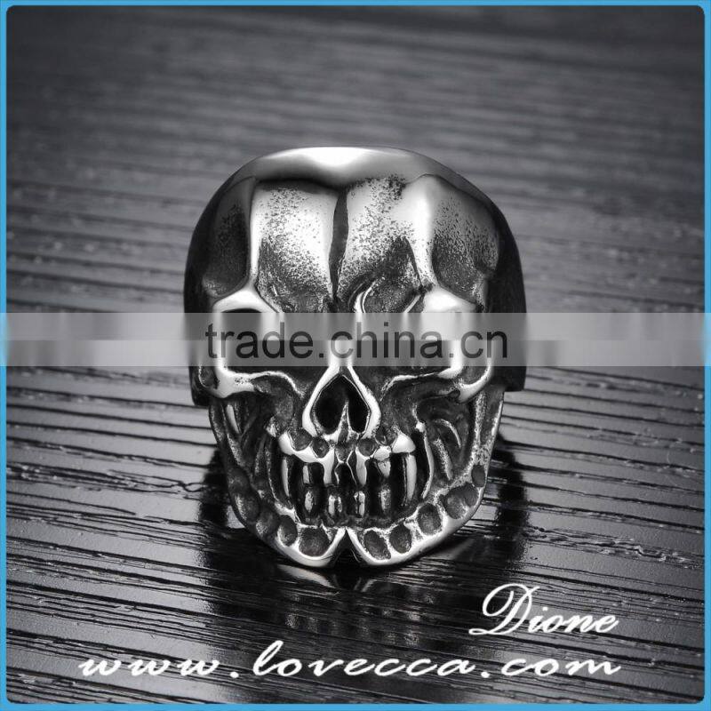 Punk Jewelry Vintage Titanium Silver Gothic Skull Biker Stainless Steel Mens Ring