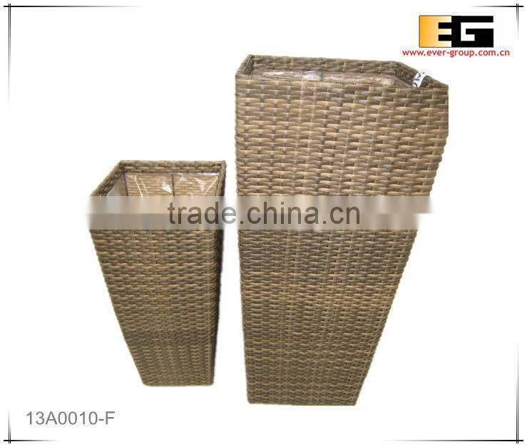 Square PE/Plastic rattan with liner deco planter