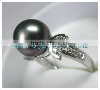 925 silver black seawater pearl finger ring