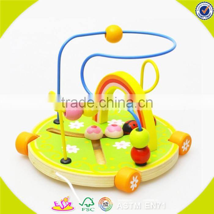wholesale durable in use wooden beaded pull car toy for children pretty and colorful wooden beaded pull car toy W11B013