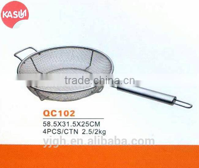 QC104 KASUN Stainless Steel french fries mini deep fryer basket with cover and long handle