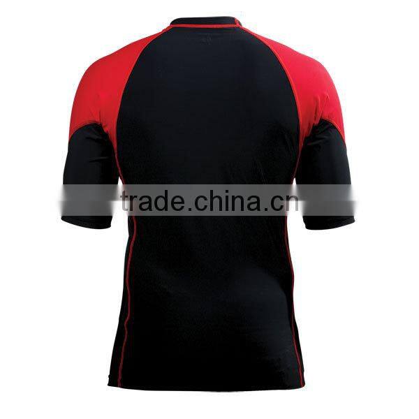 Wholesales Short Sleeve Grappling Rash Guard Red/Black Nylon/Lecra