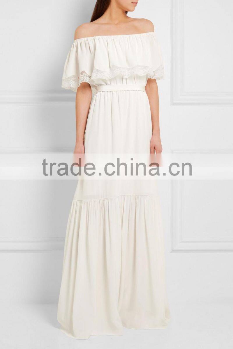 Elegant Bohemian Ball Gown Wedding Bridal Gown Lace-trimmed Off-the-shoulder Dresses Evening Party Dress 2016 HSD5492