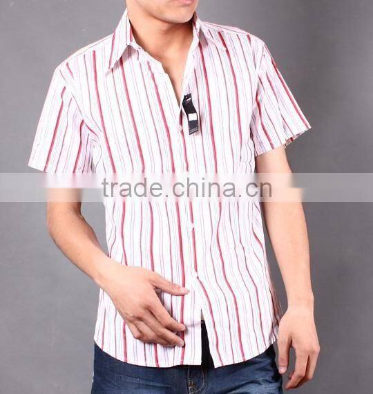 Mens fashion stripes shirts short sleeve dress casual shirts for man