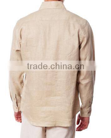 Men's Custom Natural Good Quality Long Sleeve Custom Long Sleeve Linen Shirt