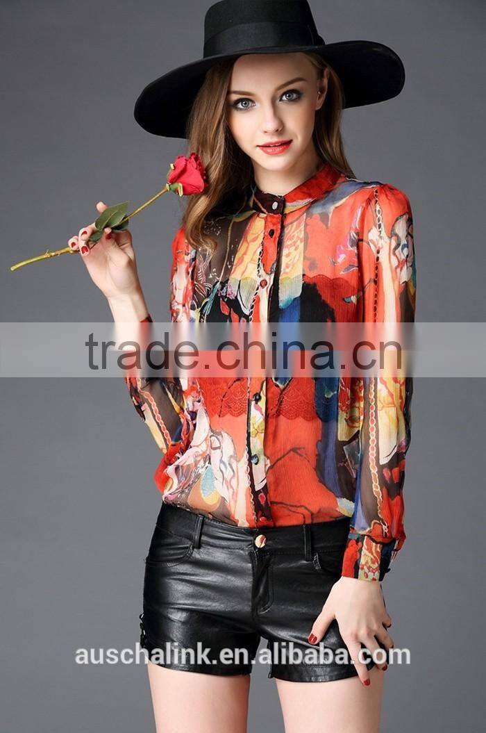autumn new style popular women 100% real silk shirt