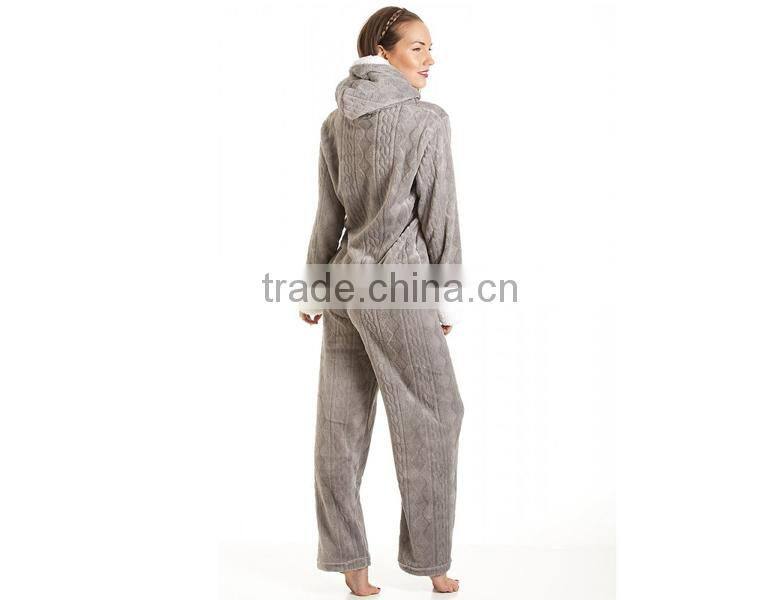 Fancy Fleece Hooded Set Grey pajamas for ladies