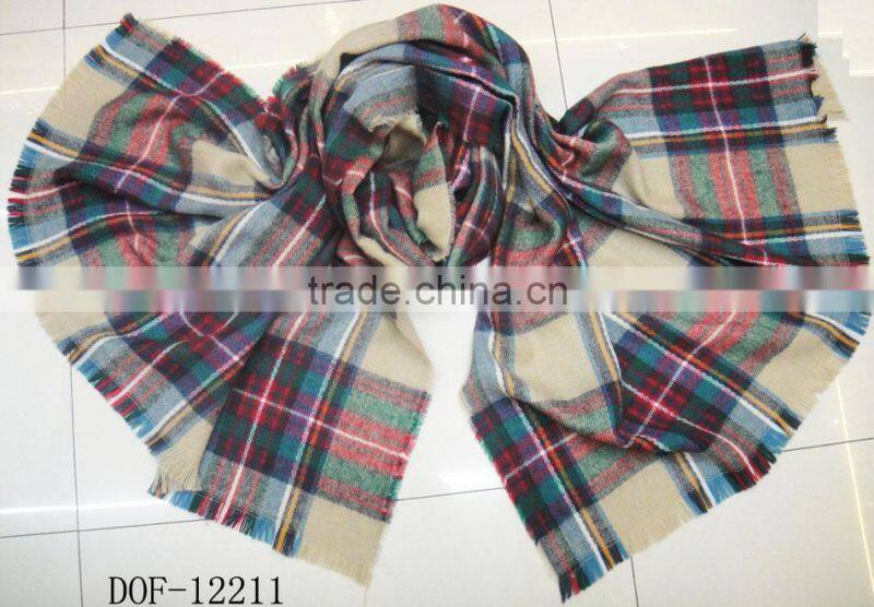 Fashion 100%acrylic new jacquard plaid checked hot shawl