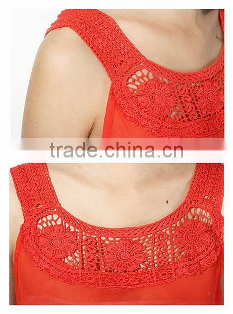 2015 Lace Application Neck Ladies Colored Long Vest/sleeveless/singlet For Summer