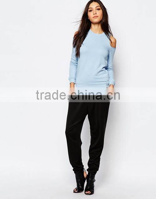 2016 fashion ladies summer crew neck cold shoulder sweatshirts
