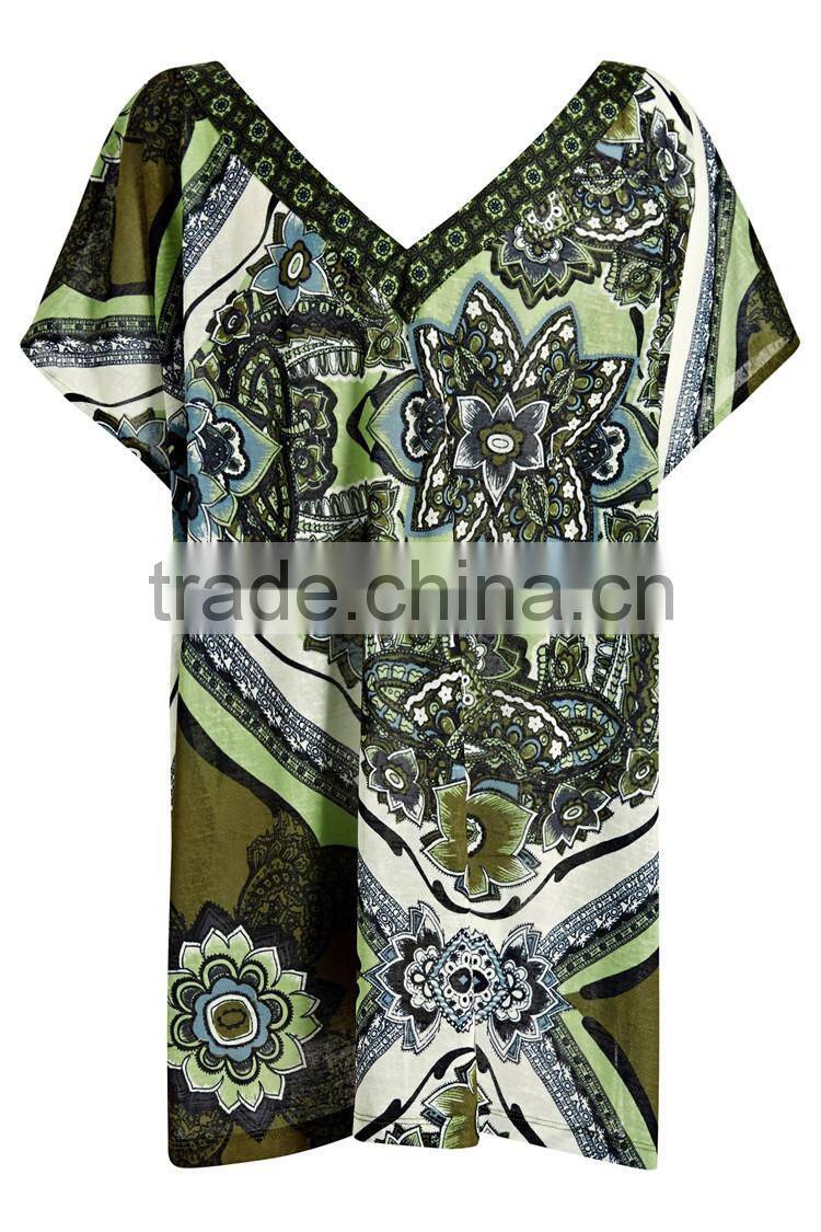 2015 fashion green 60% cotton 40% polyester women v neck t-shirts 60% cotton 40% polyester