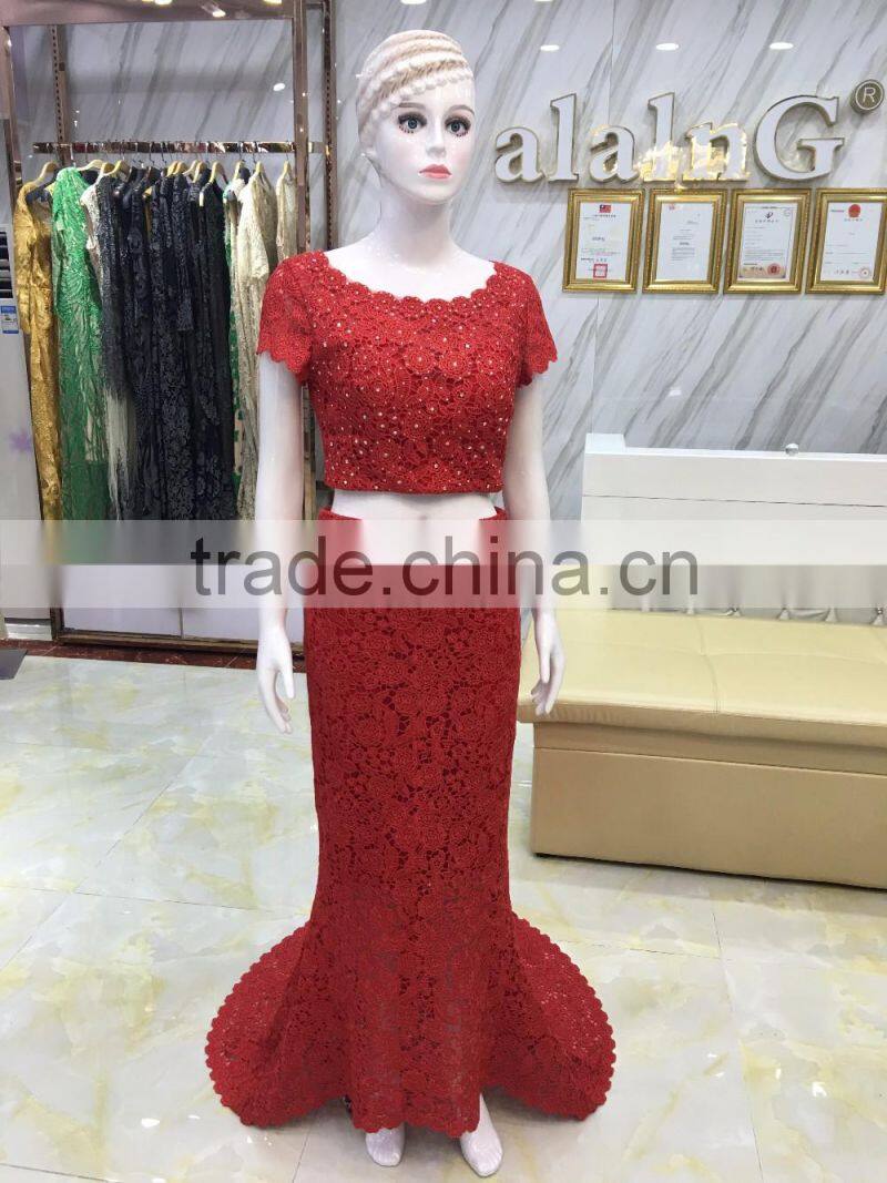 lady's crochet bead wedding dress with machine made