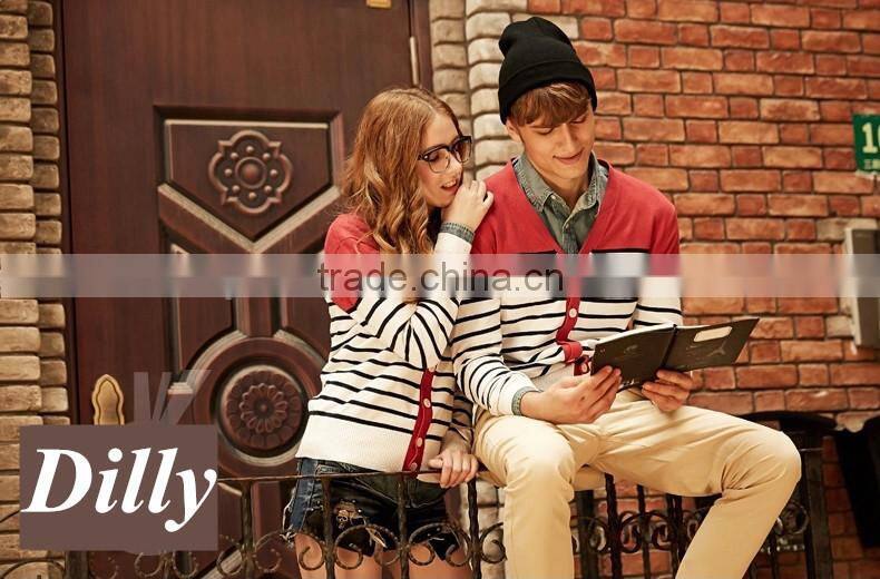 2015 Korean stripe cardigan knitted couple lover sweatshirt