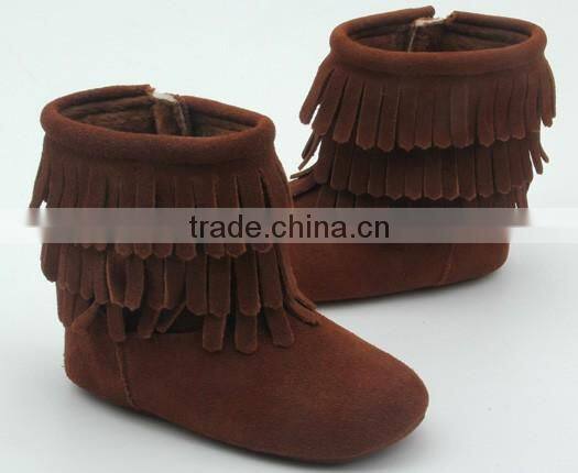 Three layers handmade lovely soft sole moccasins baby boots