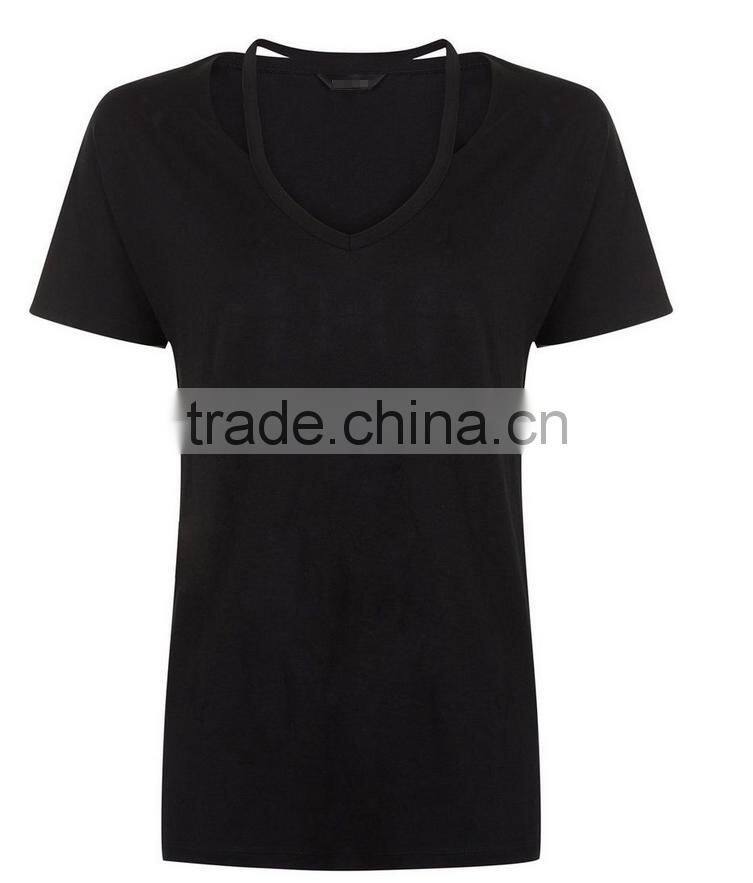 Black women ripped cut out elongated t shirt of coton material