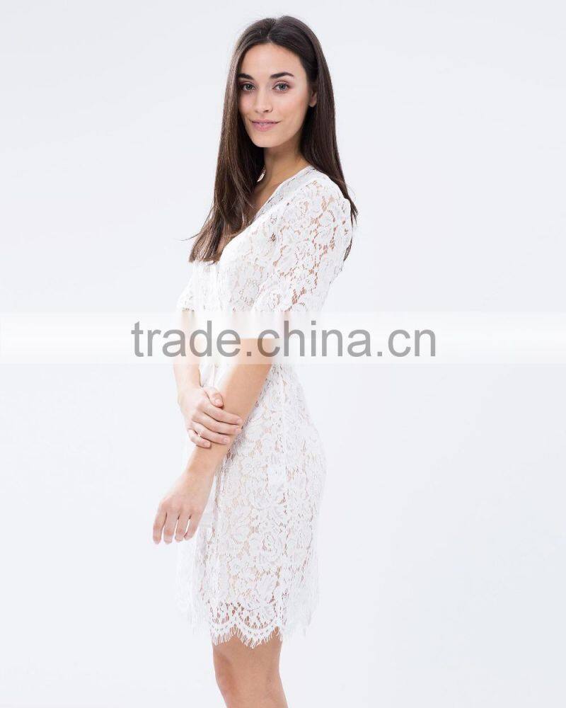 Regular fit adjustable straps wrap front lace robe fashion sleeping robe for women 2016