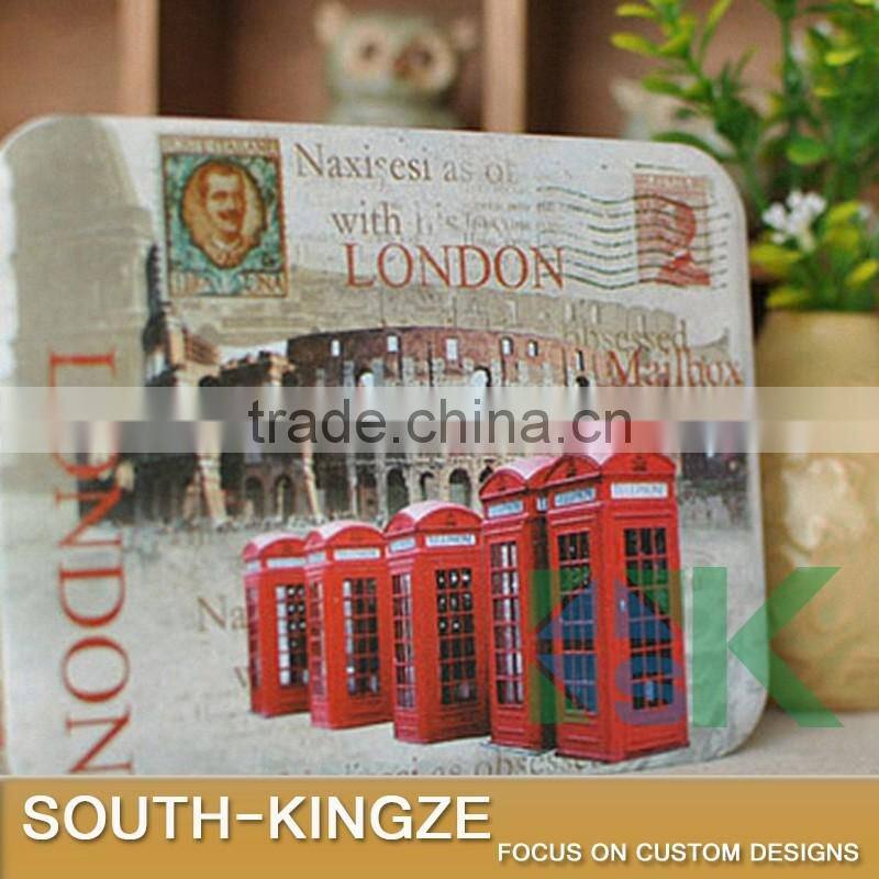 London Colorful Printing Post Card Storage Square Cubid Shape Iron Box