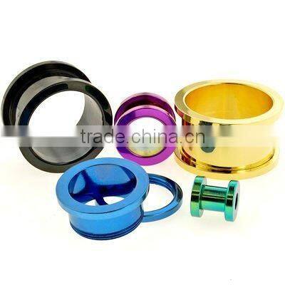 wholesale 316L stainless steel ear tunnel with bright color feather pendant