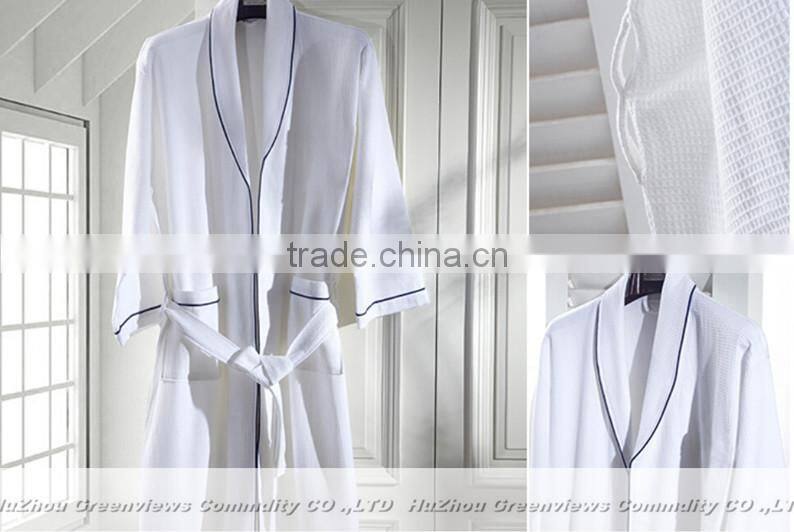 Waffle bath robe for hotel bathrobe waffle weave men plus size cotton waffle embroidered robe
