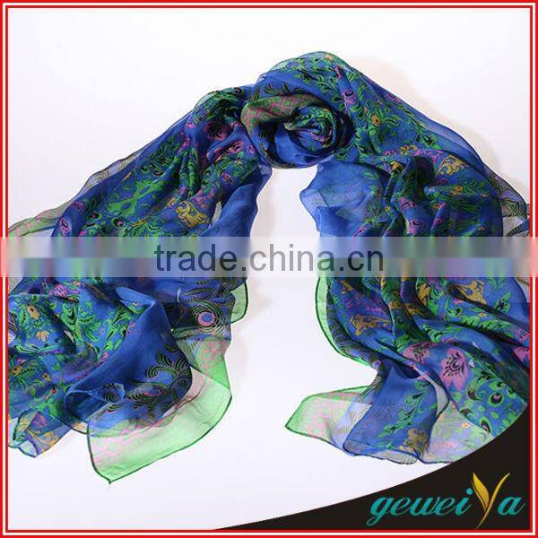 Infinity Chiffon Bule Background Flower Printing Wide Shawl