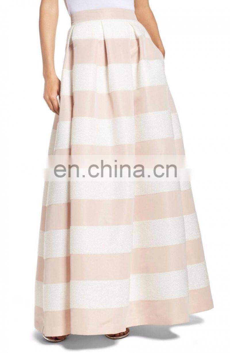 New Fashion Stripe Ball Long Maxi Skirt with Side-seam Pockets