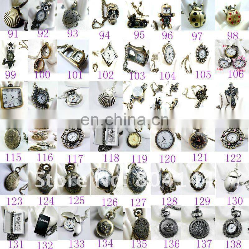 W76 wholesale Antique brass bronze pocket watch chain charm pendant watch necklace nickel free lead free