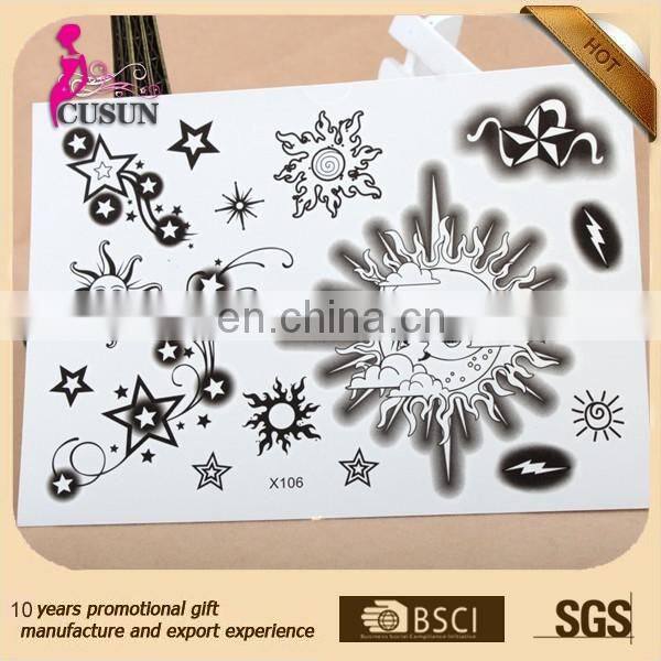 Custom long lasting sun moon body temporary tattoo sticker for adults